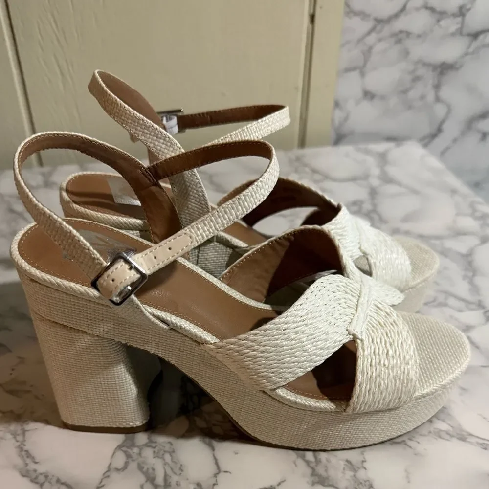 DV by Dolce Vita Waylan Raffia Platform Ankle Strap Sandal White Platform 11